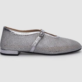 Resim %100 Hakiki Deri Gri Fileli Toka Detaylı Kadın Babet-gri Gri 