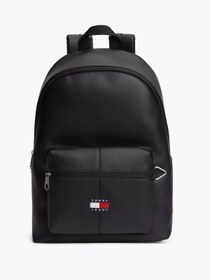 Resim Tommy Hilfiger Erkek Küçük Bölme Fermuar Kapama Deri Sırt Askılı Siyah Sırt Çantası 