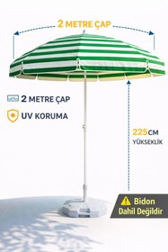 Resim Düvenci 2 Metre Plaj Şemsiyesi Bidonsuz Yeşil Beyaz Bahçe Balkon Teras Kamp Güneş Şemsiyesi 