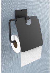 Resim Karteya Yapışkanlı Kapaklı Siyah Tuvalet Kağıdı Tutacağı/tuvalet Wc Kağıtlık Siyah 