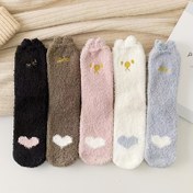 Resim 5 Çift Rahat Peluş Mercan Polar Kuma Pençesi Desenli Uyku Çorapları, Kalın Sıcak Peluş Ev Terlikleri, Polyester %95, Spandeks %5, Örme İşçiliği, Elde Yıkanabilir 