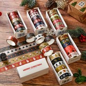 Resim 6 Rulodan Oluşan Noel Vintage Washi Bant Seti 2M (2.2 Yard) Kar Tanesi Geyik Noel Ağacı Şerit Dekoratif Bant DIY El Sanatları Günlük Defter Scrapbooking Günlük Hediye Paketleme Parti Hediyeleri için 