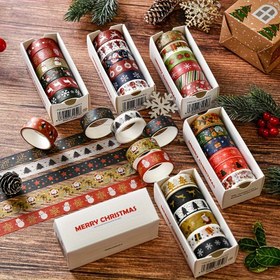 Resim 6 Rulodan Oluşan Noel Vintage Washi Bant Seti 2M (2.2 Yard) Kar Tanesi Geyik Noel Ağacı Şerit Dekoratif Bant DIY El Sanatları Günlük Defter Scrapbooking Günlük Hediye Paketleme Parti Hediyeleri için 