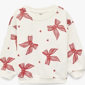 Resim Kız Bebek Fiyonk Baskılı Uzun Kollu Bisiklet Yaka Pamuklu Şardonlu Sweatshirt 