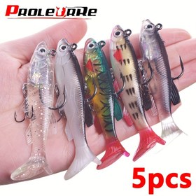 Resim 5 adet Kurşun Başlı Kauçuk Yumuşak Yem, Jig Wobblers, Balıkçılık Yemi Seti, Kanca ile Yapay PVC Yemler Deniz Levreği Kutup Balığı Tatlısu Tuzlu Su için, Balıkçılık Takımı 