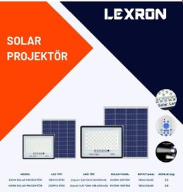 Resim Lexron - İnges 400 Watt Led Hazır Solar Projektör Kumandalı 400 W Güneş Enerjili Aydınlatma Işıldak 