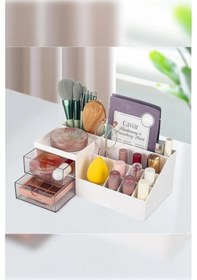 Resim Piev 2 Çekmeceli Çok Bölmeli Makyaj Kozmetik Düzenleyici Organizer Beyaz 