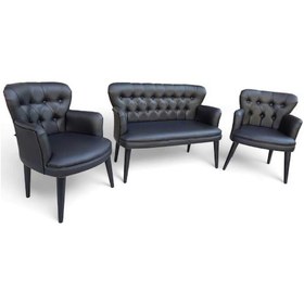 Resim Garden House Siyah Deri Ahşap Ayaklı Kollu Ofis Koltuk Takımı Misafir Koltuğu Ofis Takımı Berjer Bekleme Koltuğu Çok Renkli 