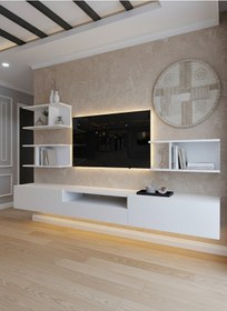 Resim Resital Ledli Duvara Monte Tv Sehpası - Beyaz - W6014-1 Beyaz 