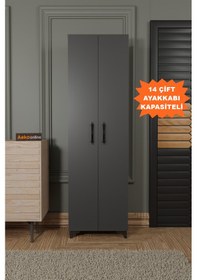 Resim Ae-3085 Selen Antrasit Ayakkabılık, 7 Raflı, Ayaklı, 2 Kapaklı Antrasit 