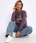 Resim Majateks Büyük Beden Kapüşonsuz Baskılı Oversize Sweatshirt 355834477 Leylak 