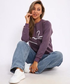 Resim Majateks Büyük Beden Kapüşonsuz Baskılı Oversize Sweatshirt 355834477 Leylak 