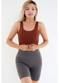 Resim Kompedan Fitilli Crop Sporcu Sütyeni-kahverengi Kahverengi 