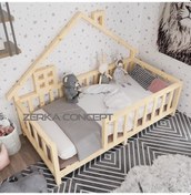 Resim Marina İthal Ladin Ahşap Çatılı Montessori Çocuk Karyola 80*180 c 