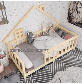 Resim Marina İthal Ladin Ahşap Çatılı Montessori Çocuk Karyola 80*180 c 