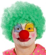 Resim Nessiworld Yeşil Renk Kıvırcık Afro Bonus Peruk Takma Saç ve Kırmızı Burun Seti 