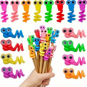 Resim 18 Parça Büyük Gözler Kalem Ucu Seti - Elektriksiz, tüysüz yenilikçi parti hediyesi, sınıf ödülleri olarak kullanılabilen yumuşak kauçuk tutma oyuncak, tatil hediyeleri ve parti malzemeleri için Halloween Noel hediye dolgusu 