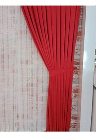 Resim Kırmızı Renk Fon Kadife Perde Çift Kanat 1/3 Sık Pileli Dikim V-39 Kırmızı 