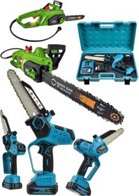 Resim SCHUTZENGER 2'li Set 4800W Elektirikli Odun Ağaç Hızar Motoru 598Vf Otomatik Yağlamalı Şarjlı Testere Dal Budama 