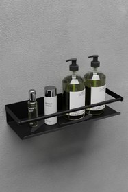 Resim Paslanmaz Çelik Mat Siyah Yapışkanlı Banyo Rafı, Duş Rafı & Şampuanlık Köşe Raf Lüks 