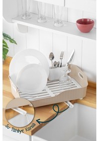 Resim Vienev Lavabo Kenarı Tezgah Üstü Süzgeçli Bulaşıklık Bej 