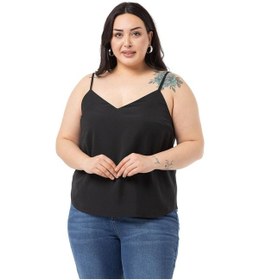 Resim Büyük Beden Ayarlanabilir İnce Askılı V Yaka Siyah Bluz-siyah Siyah 