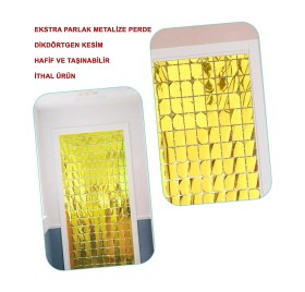 Resim Derin Stok Ekstra Metalize Altın Renk Disko Dikdörtgen Kesim Kapı Perdesi Dekorasyon 1x2 Metre 