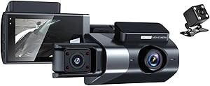 Resim Cankypu Üçlü Kamera Dash Cam 1080P HD Araba DVR Araba Güvenlik Kamerası 170° Ultra Geniş Açı Kızılötesi Gece Görüşü 24 Saat Döngü Kaydı Park Etme 