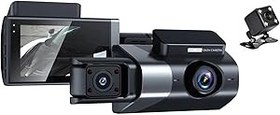 Resim Cankypu Üçlü Kamera Dash Cam 1080P HD Araba DVR Araba Güvenlik Kamerası 170° Ultra Geniş Açı Kızılötesi Gece Görüşü 24 Saat Döngü Kaydı Park Etme 
