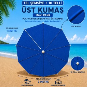 Resim Şemsiyecim 10 Telli Plaj Şemsiyesi Üst Kumaşı 2 Metre Çap 1 Metre Tel Uyumlu 