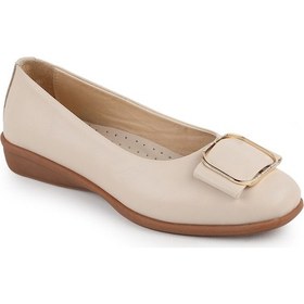 Resim Libero L076.3101 Hakiki Deri Tokalı Esnek Kauçuk Taban Kadın Loafer Casual Ayakkabı Bej 