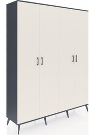 Resim Hyperion Gardrop 4 Raflı 4 Kapaklı 4 Askılı 176x44x221 Antrasit-aytaşı Aytaşı 