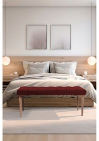 Resim Gazzini Classic Retro Gürgen Ayak Chester Model Kapitoneli Bordo Puf Bench - Ceviz Ayak 