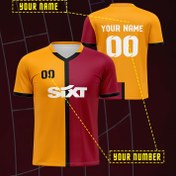 Resim Turkish Galatasaray V Yaka Erkek Futbol Forması - Özel İsim ve Numara, Canlı Turuncu ve Siyah Çizgiler, Futbol, Spor, Plaj ve Günlük Giyim için Nefes Alabilen Normal Kalıp, Bahar Yaz Sonbahar Futbol Forması, Açık Hava Spor Giyim, Spor Tasarımı, Rahat Kumaş 