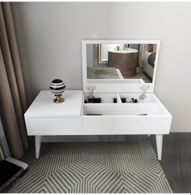 Resim Riva Aynalı Makyaj Masası Makyaj Organizer, Beyaz - Riva Beyaz 