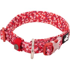Resim Çiçek Desenli, Neoprene Süngerli Kırmızı Boyun Tasması - M 