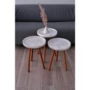 Resim Voodo Concept 3'lü Set 3 Boy Beyaz Mermer Çay Kahve Sehpası (%100 Orjinal Mermer) 