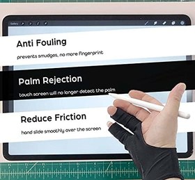 Resim AKX Sanatçı Eldiveni Büyük - Grafik Tablet, iPad için 2 Paket Avuç İçi Reddetme Çizim Eldiveni, 2 Parmak, Elastik Likra, Parmaksız Eldiven, Sol ve Sağ El için İyi, Siyah | AK-020 