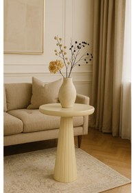 Resim Krem Renkli Masif Ahşap Mantar Sehpa Minimalist Tekli Yan Sehpa Beyaz 