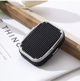 Resim Hd Aynalı Katlanabilir Yapay Elmas İşlemeli Mücevher Kutusu Sevimli Su Geçirmez Mini Hap Kutusu Kawaii Parlak Mühürlü Düzenleyici Seyahat Siyah, 