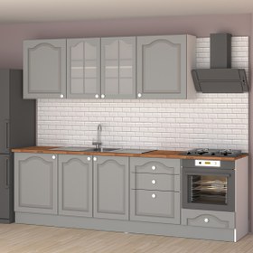 Resim Fly Karina 8 Kapaklı 3 Çekmeceli Ahşap Buz Gri 90 x 270 x 60 cm Mutfak Dolabı 