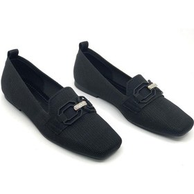 Resim Feles Triko Toka Detaylı Küt Burun Kadın Babet Ayakkabı Siyah 