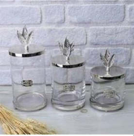 Resim Selim Dekor Tüylü 3 Lü Kavanoz Gümüş 