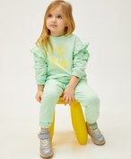 Resim Kız Bebek Fırfır Detaylı Baskılı Sweatshirt Uzun Kollu Bisiklet Yaka Şardonlu 