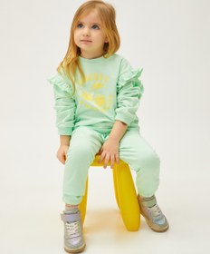 Resim Kız Bebek Fırfır Detaylı Baskılı Sweatshirt Uzun Kollu Bisiklet Yaka Şardonlu 