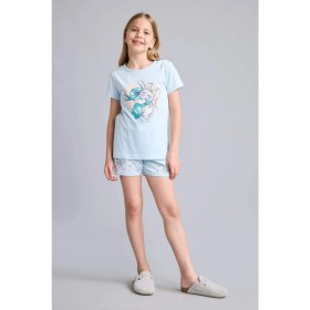 Resim DeFacto Disney Lilo & Stitch Lisanslı Regular Fit 2'li Pijama Açık Mavi Takımı Kız Çocuk E6241A826SM 
