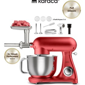 Resim Karaca Döküm Gövdeli 6,2 Litre Çelik Hazneli 1800W Hamur Yoğurma ve Kıyma-Sucuk Yapma Çok Fonksiyonlu Mutfak Şefi 