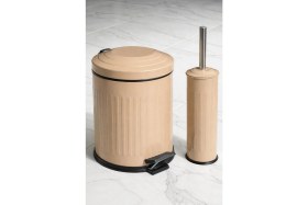 Resim Eforeca Vintage 2 Li Çöp Kovası Banyo Seti Çizgili Cappucino 