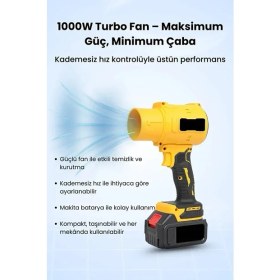 Resim MidasTech 21V Kablosuz Hava Üfleyici | 32.000RPM Turbo Fan, 12.000MAH Batarya, Bahçe &amp;amp; Araç Kurutma 