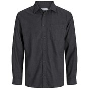 Resim Büyük Beden %100 Pamuk Cepli Gömlek - Classic - 12284613 Dark Grey Melange 